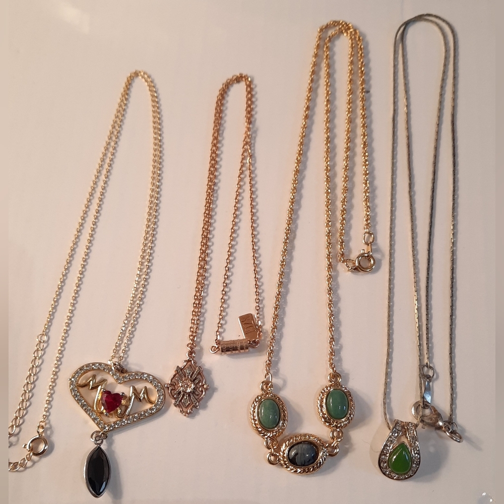 Gold Plated Neclases Ruby Jades And Clear Stones